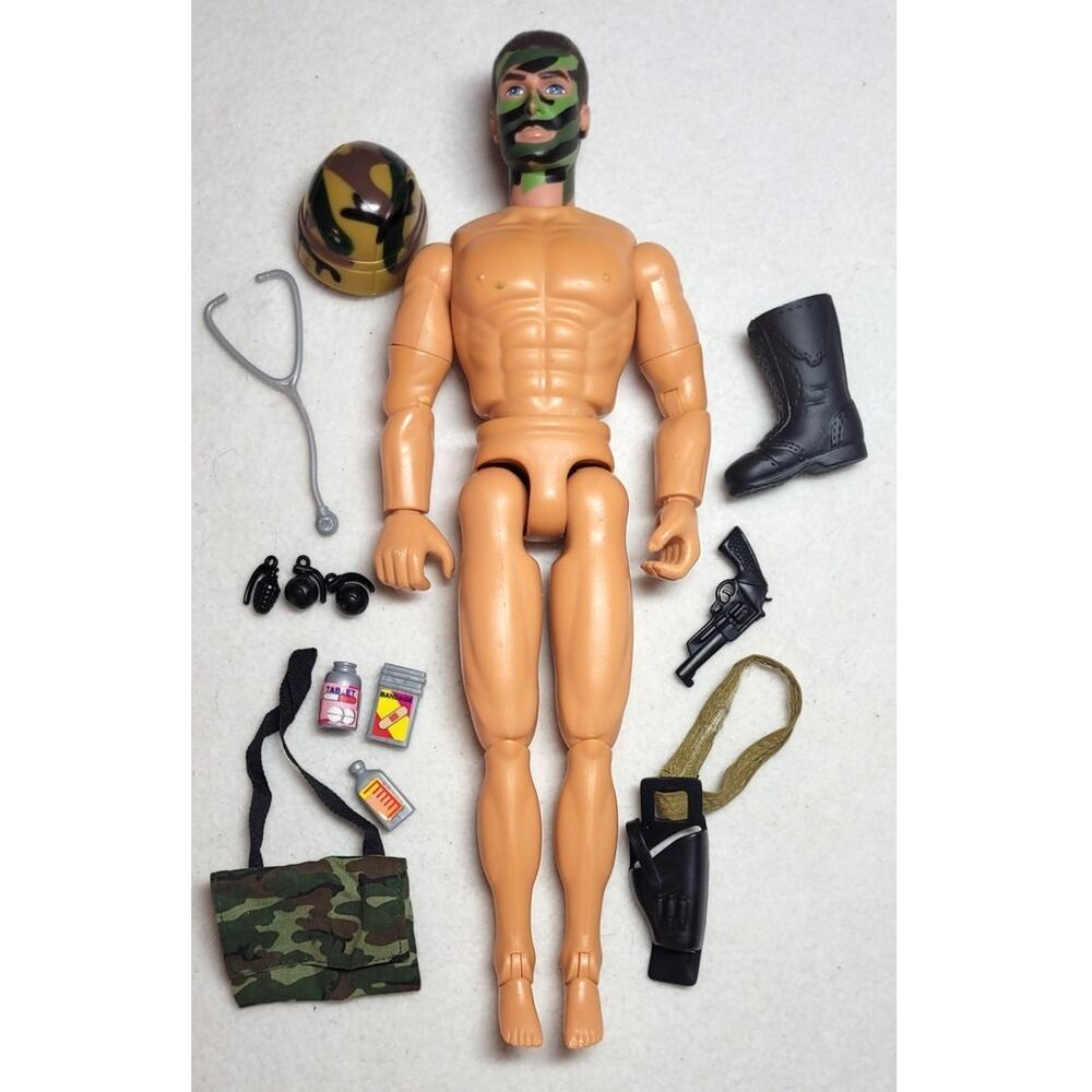 Vintage 90s M&C MAC Power Team 12" Field Medic Action Figure & Rare Gear Lot